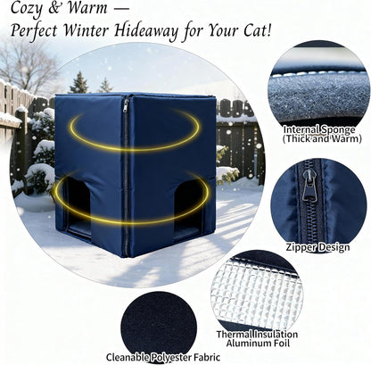 Weatherproof Outdoor Cat House with Insulated Liner for Feral Cat, Plastic Elevated Cat Shelter with Escape Door, Easy Assemble, Expansive Interior‌ Grey 27.0" L x 27.0" W x 21.0" H