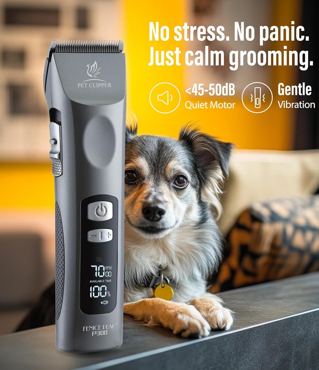 Professional Dog Grooming Clippers with 17H Runtime & Replaceable 440C Blade, 5-Speed Low Noise Electric Dog Shaver for Thick, Matted, Curly Hair, Cordless Clipper for Groomer & Home Use, Grey