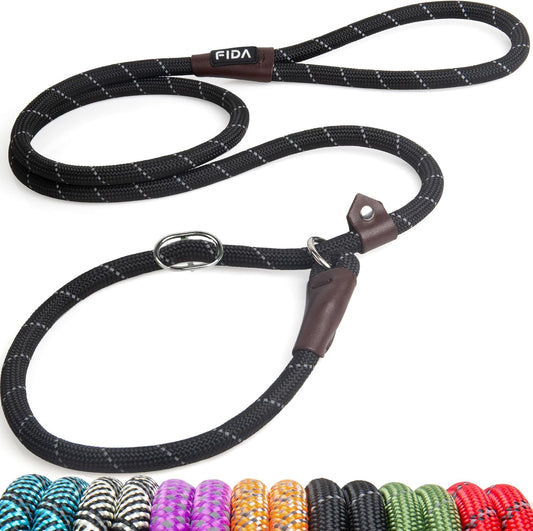 Fida Durable Slip Lead Dog Leash, 6 FT x 1/2" Heavy Duty Dog Loop Leashes, Comfortable Strong Rope Slip Leash for Large Medium Dogs, No Pull Pet Training Lead with Highly Reflective(1/2", Black)