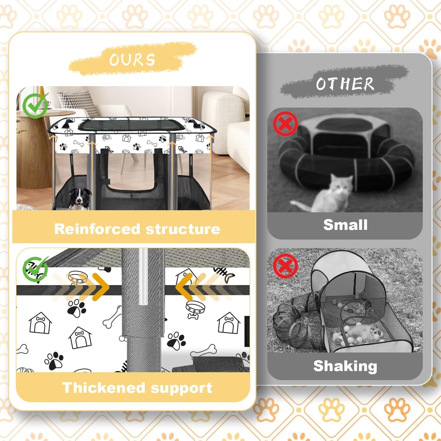 Outdoor Cat Enclosure with Surround Tunnel, Outdoor Pet Playpen Enclosed, Portable Catio Cat Tent with Tunnel for Indoor Cats Small Animals and Puppy, Portable Tent with Carry Bag