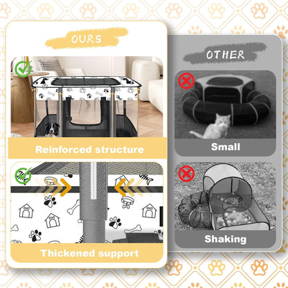 Outdoor Cat Enclosure with Surround Tunnel, Outdoor Pet Playpen Enclosed, Portable Catio Cat Tent with Tunnel for Indoor Cats Small Animals and Puppy, Portable Tent with Carry Bag