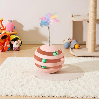 Interactive Cat Toy, Wobble Rotating Fun Tumbler Tunnels with Feather Sticks for Indoor Cats to Play Alone, Exercise & Reduce Anxiety (Pink)