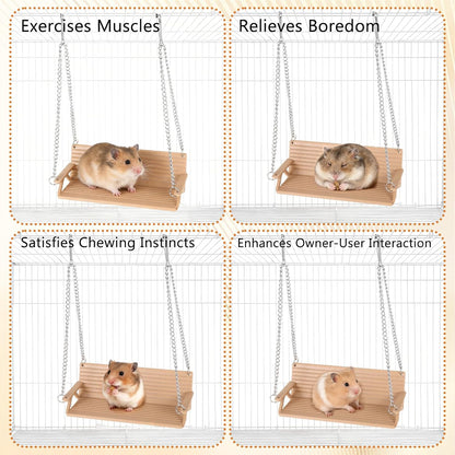 Wooden Chinchilla Hammock with Metal Hooks, Indoor Cage Bench Swing,Hanging Rest Stand & Exercise Toy, Small Animal Cage Accessories for Chinchillas, Rabbits, Guinea Pigs