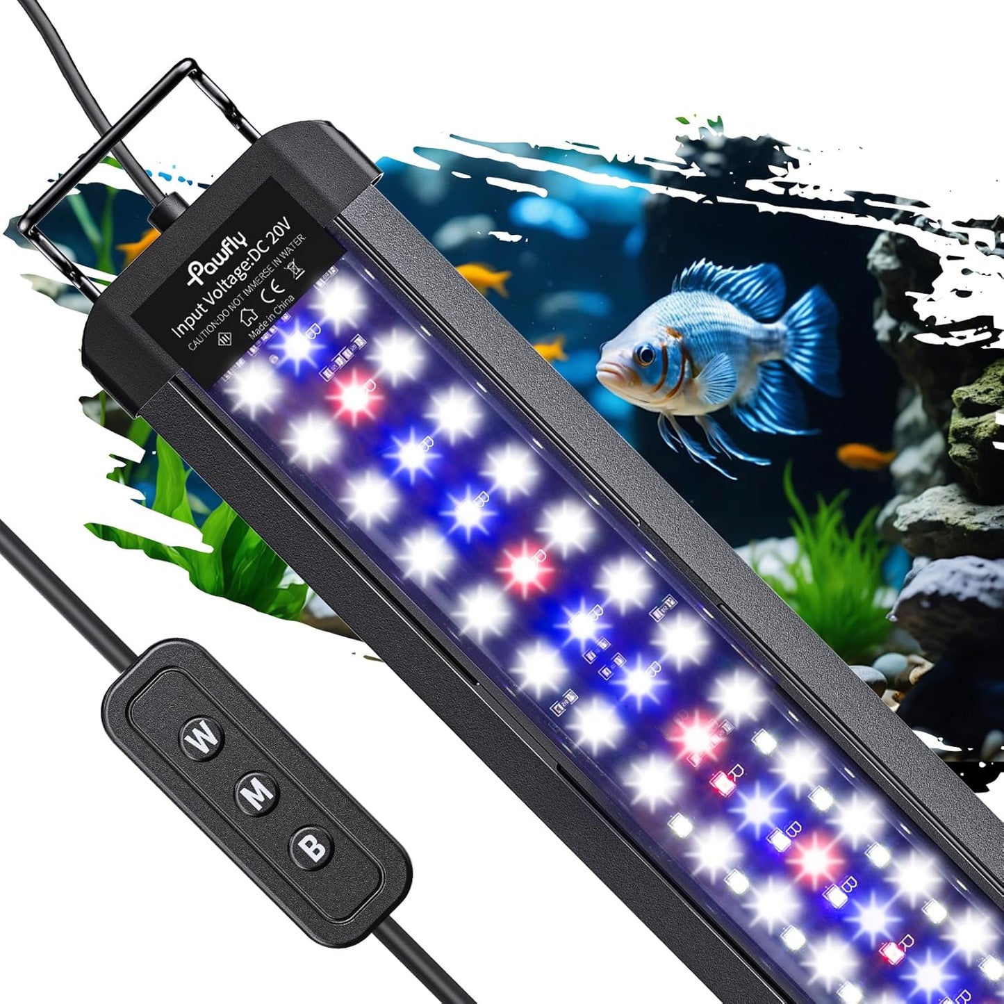 Pawfly 11W Aquarium LED Light for 12 to 18 Inch Fish Tanks Extendable Fish Tank Light with Full Spectrum Brilliant White Blue Red Lights with Daytime & Night Modes and Adjustable Brightness