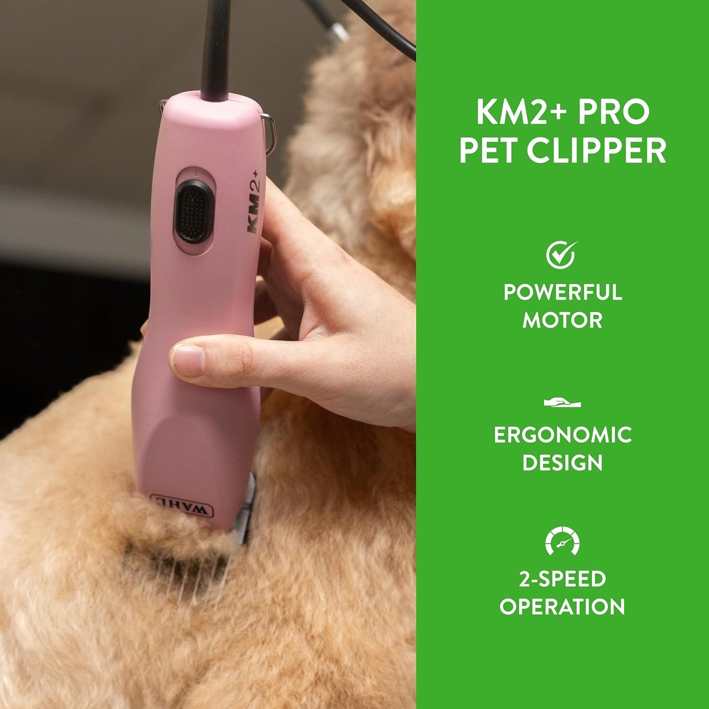 Wahl Pro Animal KM2+ Corded Clipper - Pet Clippers for Cats, Dogs & Horses - Premium Grooming Tools - 2 Speeds & 14-Foot Cord - Pink