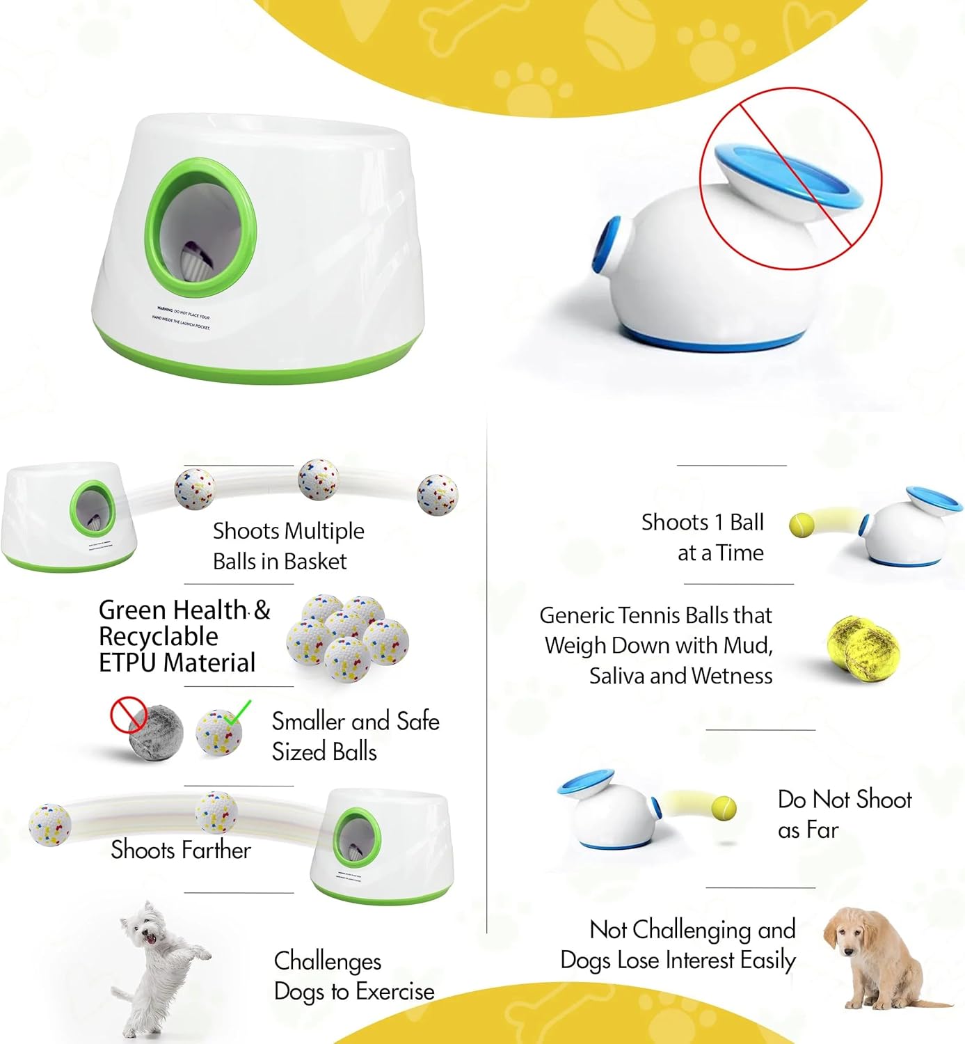 Automatic Dog Ball Launcher for Small & Medium Dogs, Interactive Fetch Machine with 3 Adjustable Launch Distances, Tennis Balls Thrower Toy for Endless Play Orange / 3 Ball