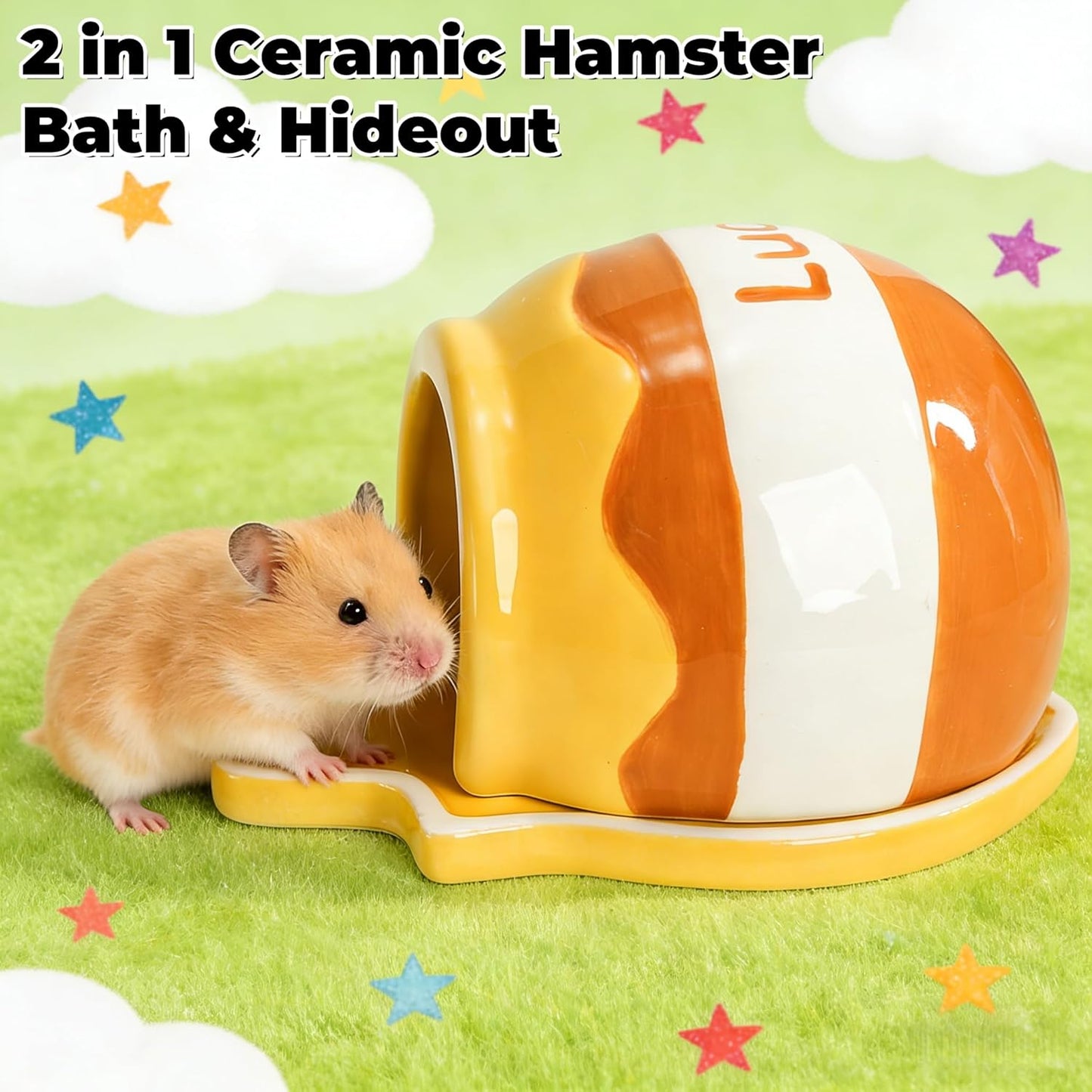 Ceramic Hamster Hideout, Small Pet Hideaway House, Guinea Pig Habitat Decor, Cute Syrian Hut, Chinchilla Cage Accessories for Dwarf Hamsters, Mice, Rats, Toads, Gerbils (Honey Shape)