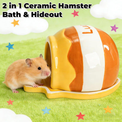 Ceramic Hamster Hideout, Small Pet Hideaway House, Guinea Pig Habitat Decor, Cute Syrian Hut, Chinchilla Cage Accessories for Dwarf Hamsters, Mice, Rats, Toads, Gerbils (Honey Shape)