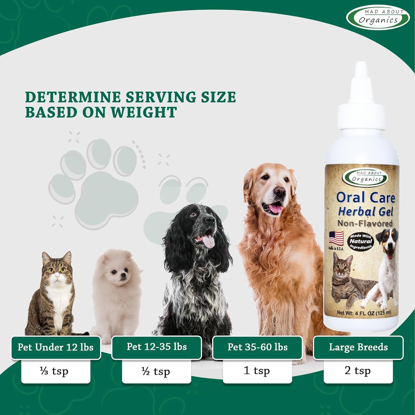 Daily Oral Care Herbal Gel for Dogs & Cats - Non-Flavored, Fast-Acting Plaque & Tartar Remover, Naturally Freshens Breath, Easy to Apply for Complete Dental Care, 4oz Bottle