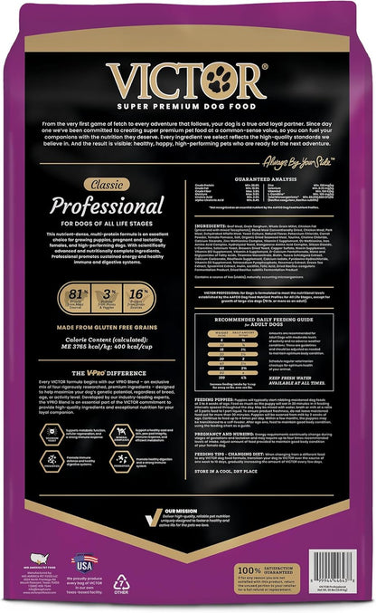 VICTOR Super Premium Dog Food – Professional Dry Dog Food – Super Premium Kibble with 26% Protein – Gluten-Free with Beef, Chicken & Pork Meals – for High Energy and Active Dogs & Puppies, 30lbs