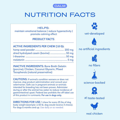 Native Pet Calming Chews for Dogs - Melatonin for Dogs Anxiety Relief - Grain Free All Natural Hemp Calming Treats & L-Theanine Helps Manage Stress & Separation Anxiety - Puppy Sleep Aid - 60 Chews