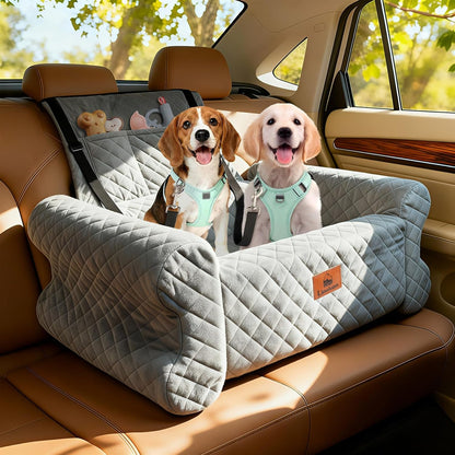 Dog Car Seat for Medium/Large Dogs up to 60 lbs, Memory Foam Dog Booster Seat with Thick Cushion, Pet Car Seat for Back with Detachable Washable Cover, Storage Pockets for SUV, Pick Up, Trunk, Grey