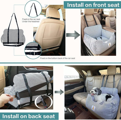 Dog Car Seat for Small Dogs,Fully Detachable and Washable Puppy Dog Booster Seats with Storage Pockets and Clip-On Safety Leash,Non-Slip Base Dog Bed Dual-use for Car and Home (Blue)