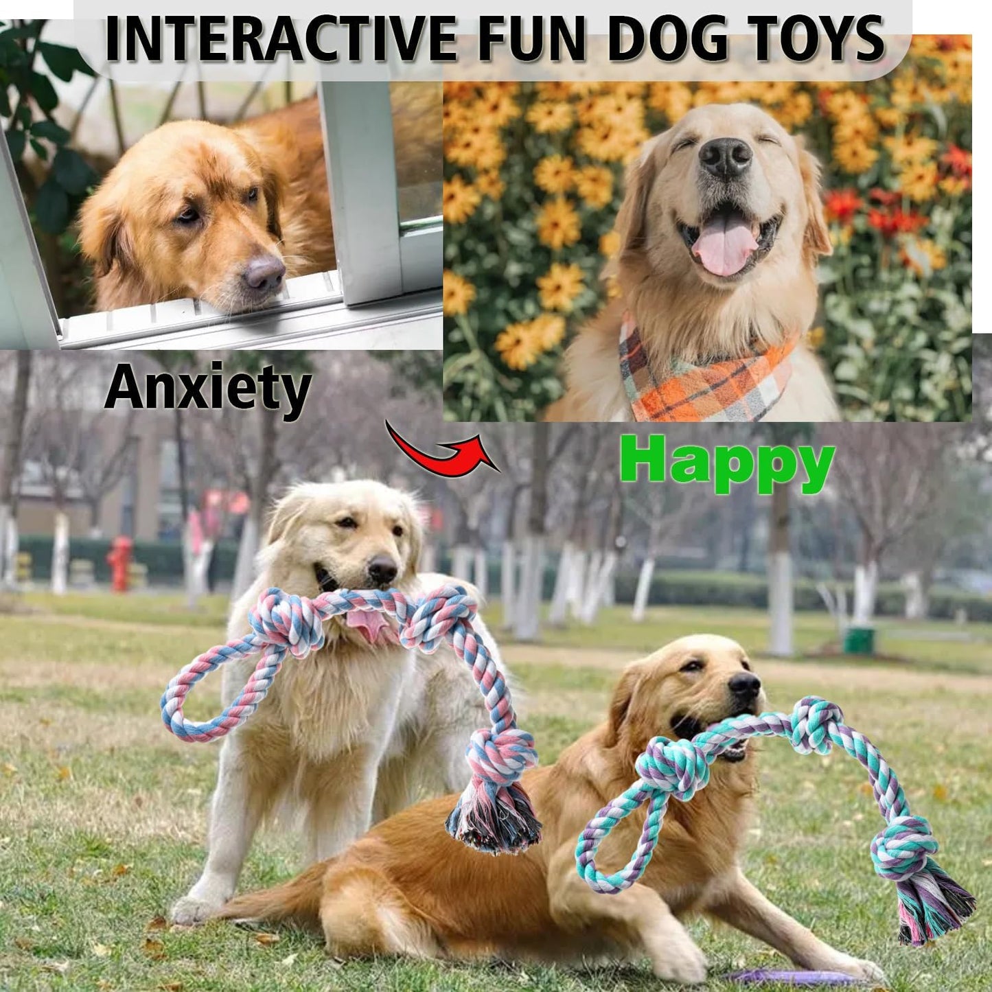 Dog Rope Toy, 2 Pcs Indestructible Dogs Toys, Dog Chew Toys for Aggressive Chewers, Tough Puppy Teething Chew Toys for Boredom, Dental Cleaning Tug of War Dog Toy, Great for Small to Large Breed