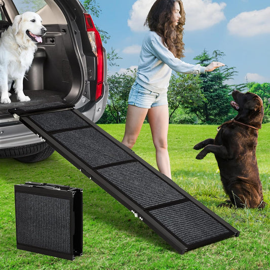 Dog Ramp for Car, 63" Long & 17" Wide Folding Dog Ramps for Car, Portable Pet Car Ramp with Non-Slip Surface, Outdoor Dog Car Ram-p Up to 250 LBS, Extra Wide Steps for SUV Car & Truck