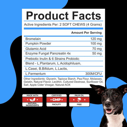 No Poo Chews for Dogs - Coprophagia Stool Eating Deterrent with Probiotics & Enzymes - Stop Dogs from Eating Poop - Digestive Support Soft Chews for All Breeds & Sizes - Forbid Stool Eating Deterrent