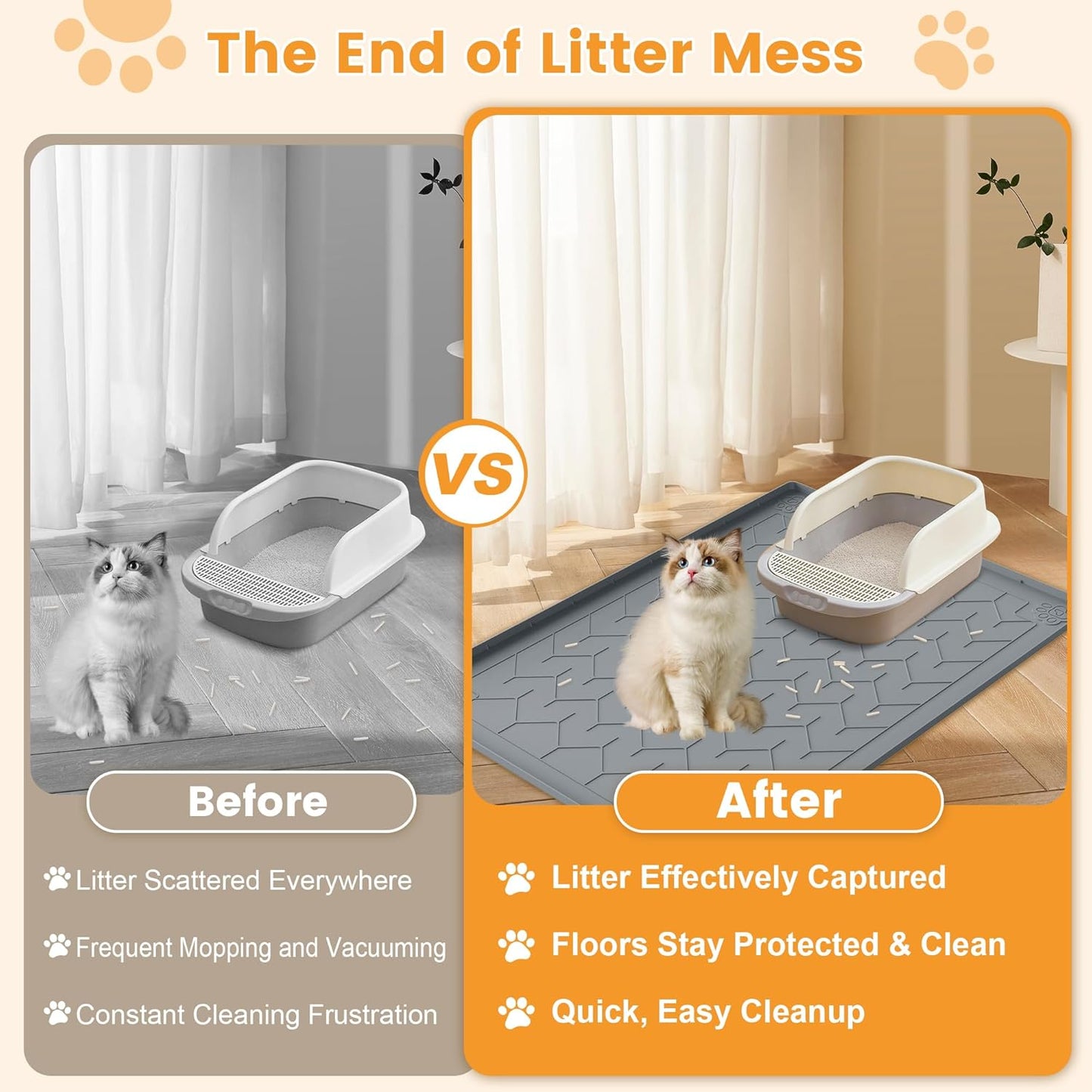 35" x 24"Cat Litter Mat & Extra Large 40"x28" Silicone Mat for Litter Box, Waterproof & Non-Slip Rubber Mat with Lip, Litter Trapping & Scatter Control, Soft on Cat Paws
