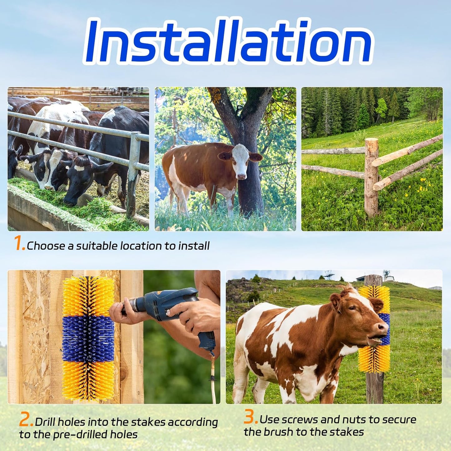 2PCS Livestock Scratch Brushes, Horse Scratcher Full Massage Brush Kit, Relieve Itching on Back, for Horse, Cattle, Sheep, Pig, Yellow