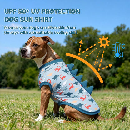 UPF 50+ Sun Protection Dog Shirt - Sleeveless Cooling Vest for Large Dogs Boy, Quick-Dry Pet T-Shirt with Funny Dinosaur Horns, UV Protective Breathable Dog Clothes U-COSBX05XL