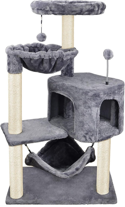 YUNIQUE Cat Tree with Cat Condo and Big Hammock, Grey