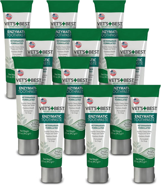 Vet's Best Enzymatic Dog Toothpaste - Teeth Cleaning and Fresh Breath Dental Care Gel - Vet Formulated - 3.5 oz Tubes (12 Pack)