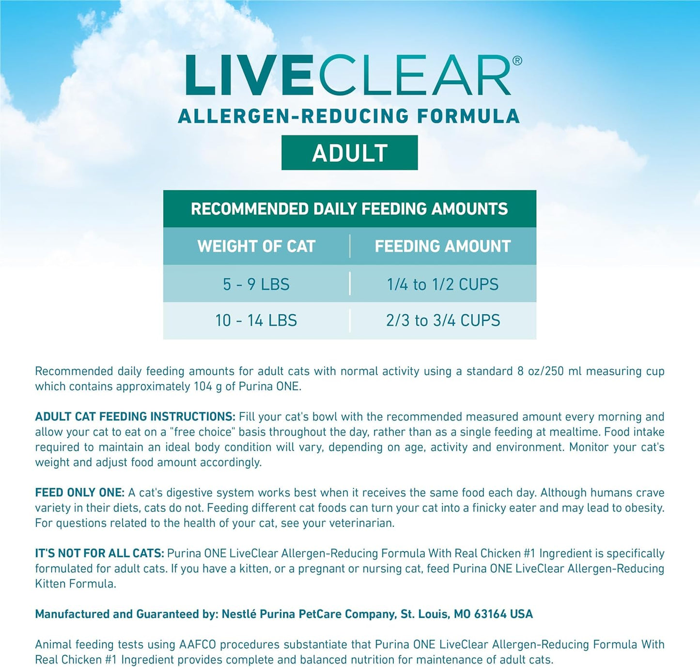 Purina ONE LiveClear Allergen-Reducing Cat Food Dry Formula with Real Chicken As The Number One Ingredient - 6.3 lb. Bag