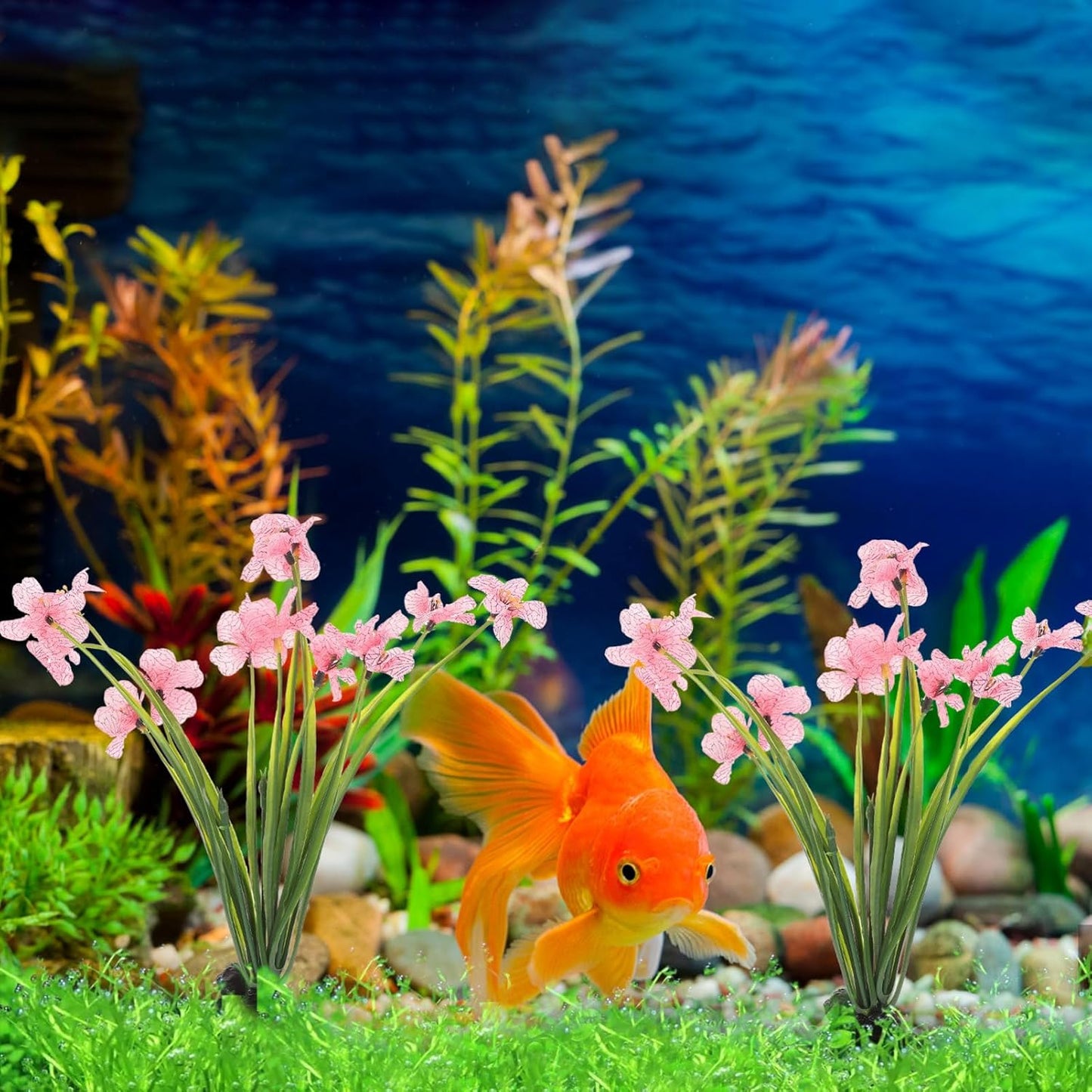 CLISPEED 2Pcs Fish Tank Decorations Realistic Plastic Plants Aquarium Artificial Aquatic Plant for Fish Tank Landscaping Aquarium Decoration (Pink)