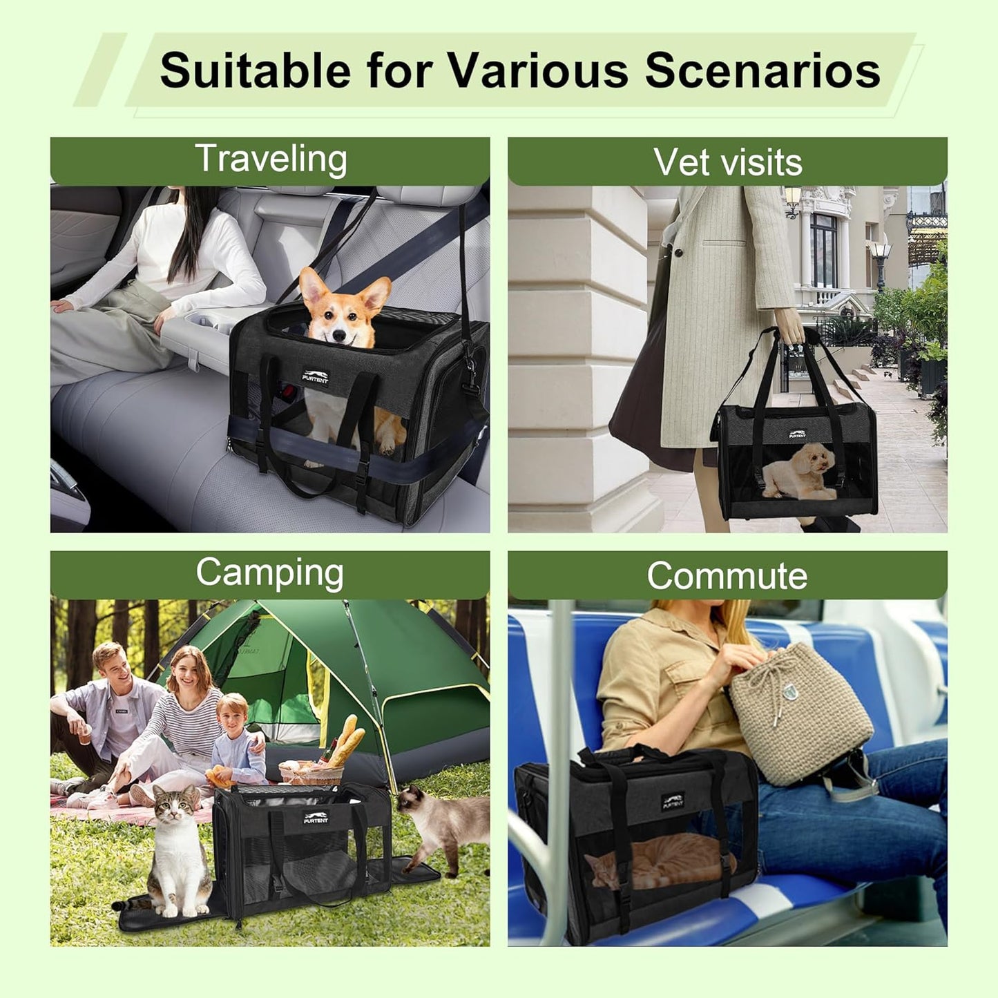 Large Cat Carrier Soft Small Pet Carrier for Medium Cats Dogs Puppies Travel Carrier Soft Side UP to 25 Lbs,Black