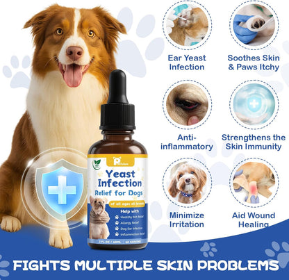 Yeast Infection Treatment for Dog, Natural Dog Yeast Infection Relief for Itchy Skin & Ear - Allergy & Paw Itching, Soothes Irritation & Reduces Inflammation Herbal Dog Supplement Drops