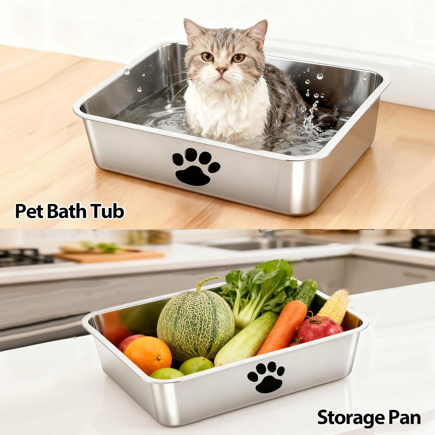 Stainless Steel Cat Litter Box with Cat Litter Scoop,Metal Kitty Litter Pan,Kitty Shallow Litter Box for Small Animals Cats Kitty,Rabbits Toilet,Easy to Clean,Non Stick