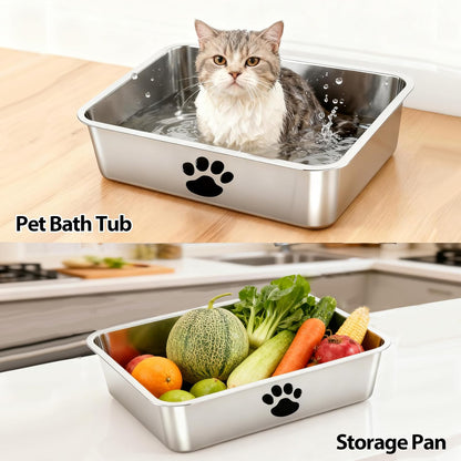 Stainless Steel Cat Litter Box with Cat Litter Scoop,Metal Kitty Litter Pan,Kitty Shallow Litter Box for Small Animals Cats Kitty,Rabbits Toilet,Easy to Clean,Non Stick