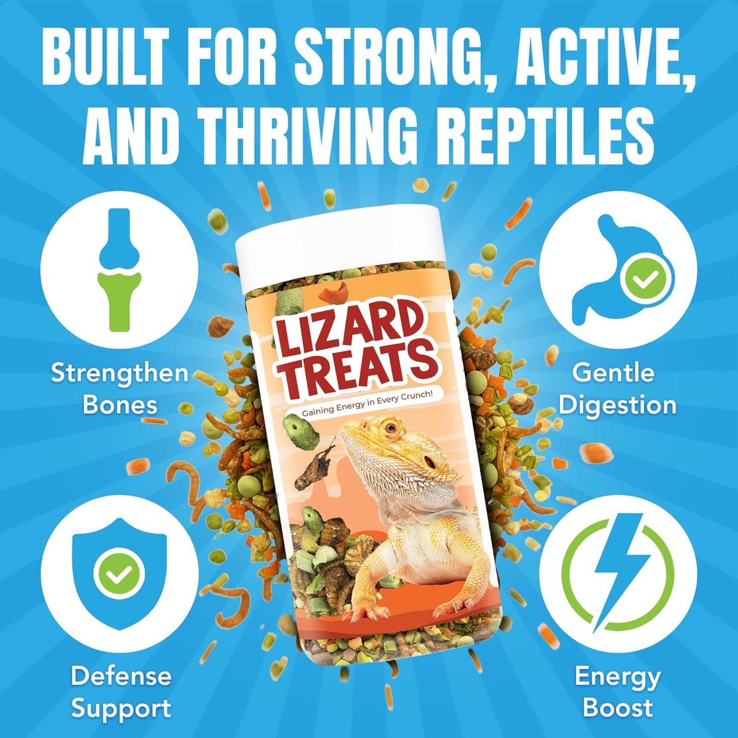 JOR Bearded Dragon Fruit & Insect Mix, Sun-Dried Vegetables, Freeze-Dried Bananas, Crickets, Mealworms & Calcium-Enriched Silkworms, Tasty Balanced Meal for Turtles, 3.5 oz