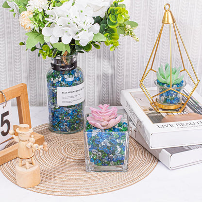 Keedolla Aquarium Glass Pebbles Stones Fish Tank Rocks Gravel, Green Mix Glass Gemstones Fish Bowl Rocks for Vase Fillers, DIY Crafts, Home Decor - 15 Oz, 6-9mm