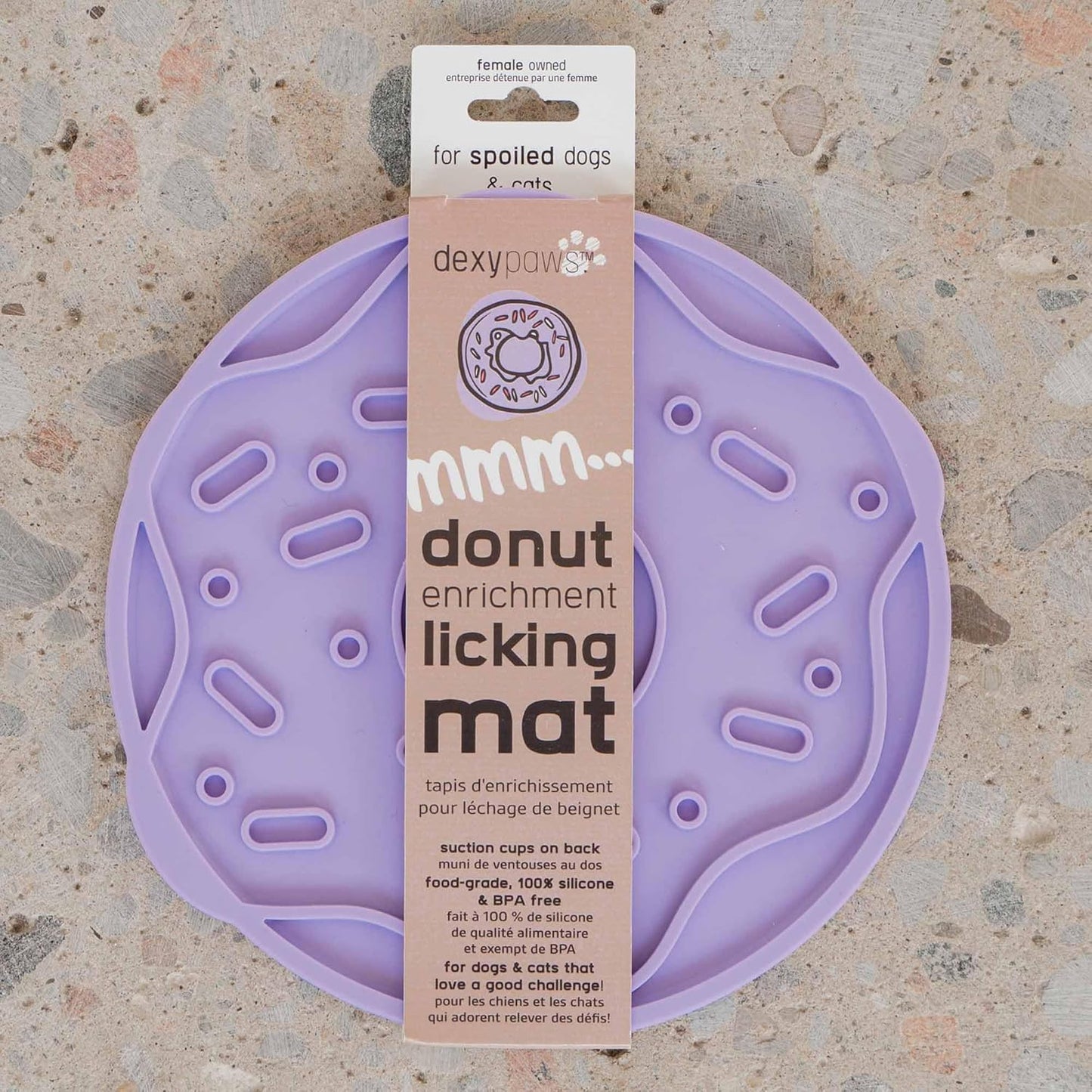 Enrichment Lick Mat: Lilac Donut Delight - Grooved Silicone Dog Feeding Dish, Spread Food Or Treats onto The Mat, Pet Soothing, Suction Back