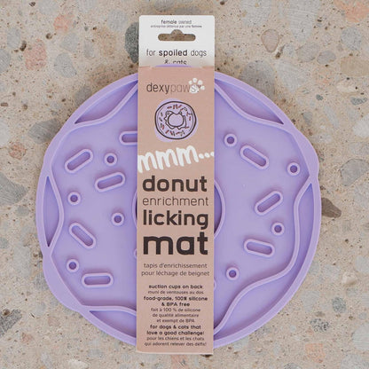Enrichment Lick Mat: Lilac Donut Delight - Grooved Silicone Dog Feeding Dish, Spread Food Or Treats onto The Mat, Pet Soothing, Suction Back