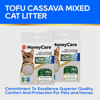 HoneyCare Cassava Tofu Mixed Cat Litter I Quick Clumping, Odor Control, Plant-Based Natural Ingredients, Non-Stick, Low Tracking, & Low Dust, 24 Lbs (4 Packs)