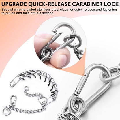 Stainless Steel Dog Training Collar, Quick Release Buckle, Adjustable Collar for Large Medium Small Dogs (Silver, XL Neck Girth 14.5"-21.5")