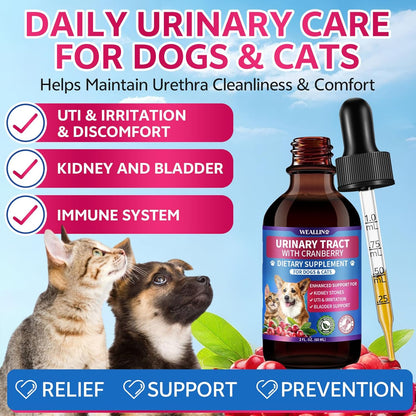 Flea and Tick Prevention Support Drop + Natural Urinary Tract Infection Treatment for Dogs & Cats | Pets Oral Natural Supplement Pet Care Support Drops for All Breeds and Ages