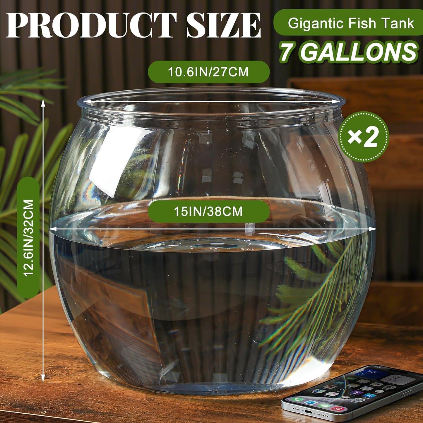 Geelin 2 Pcs 5 Gallon Plastic Fish Tank Large Bowl Shatterproof with Crystal Clear Clarity for Terrarium, Flower Vase Centerpiece Gift for Fish Lovers