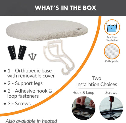 K&H Pet Products Kitty Sill Cat Window Perch for Large Cats, Orthopedic Window Hammock Bed Holds 40LBS, Washable Cover, Kitty Windowsill Bed Seat for Indoors - Cream Fleece, Unheated, 14 X 24in