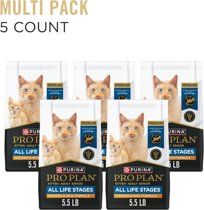 Purina Pro Plan All Life Stages High Protein Cat Food Chicken and Rice Dry Kibble 5.5 Pound (Pack of 1)