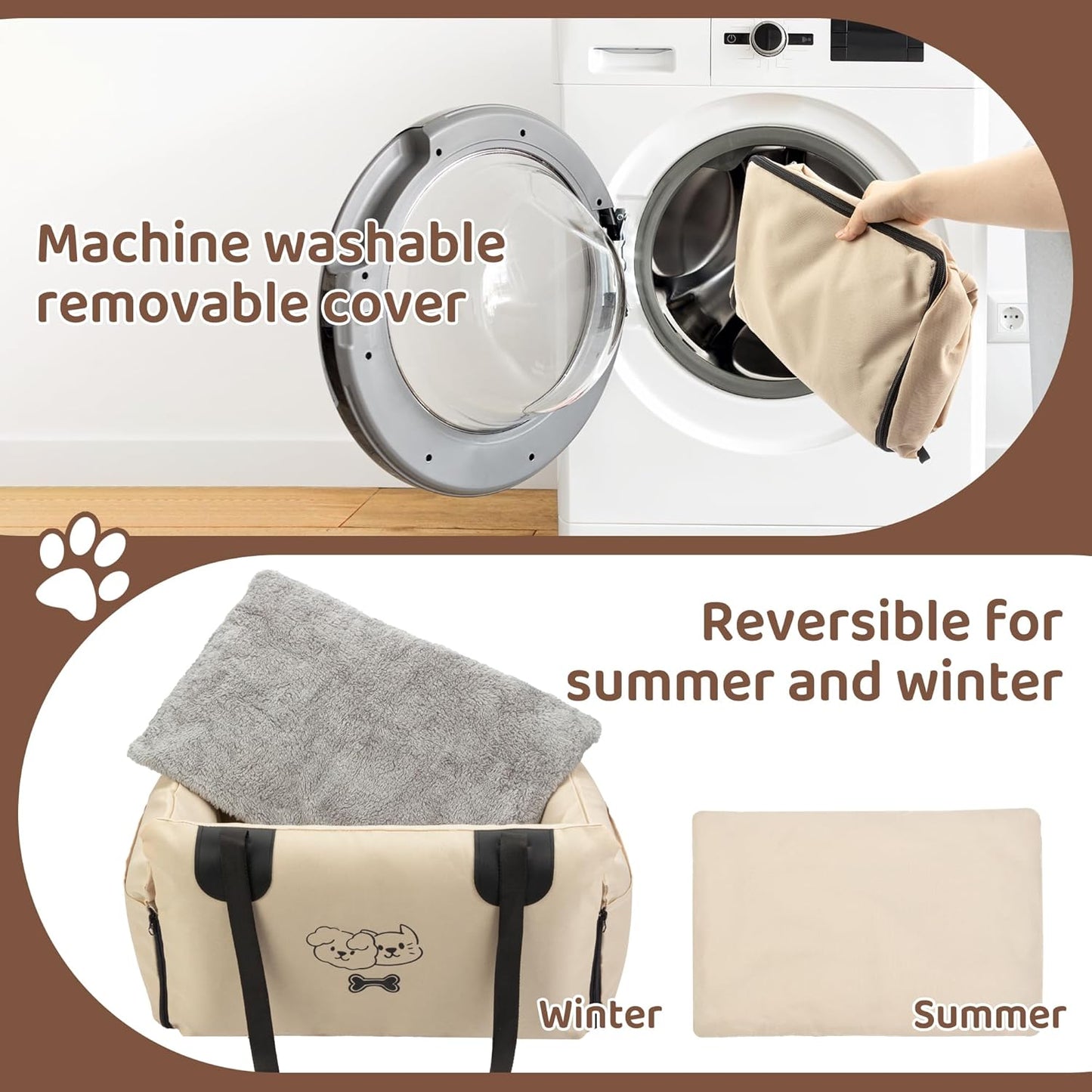 FEXIA Small Dog Car Seats for Small Dogs, Waterproof Dog Bed with Storage Pockets, Clip on Safety Leash and Thickened Memory Foam Filling, Pet Car Seat Puppy Travel Carrier Bed