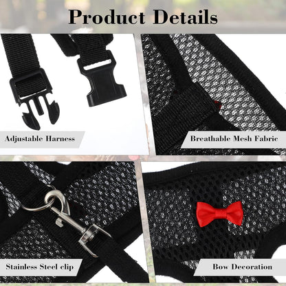 Chicken Harness with Leash Set, Upgraded Double Adjustable Mesh Breathable Chicken Training Harness, Pets Leash for 3-4 Lb Hens Duck Goose Small Pets Training Walking Supplies (Black)