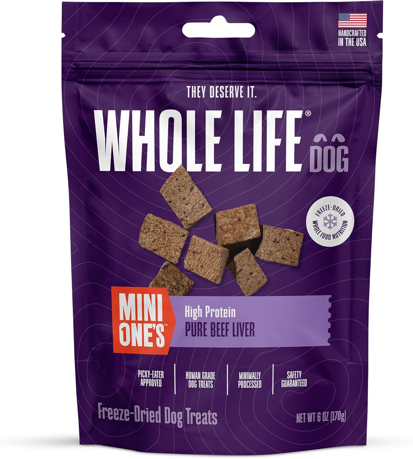 Whole Life Dog Mini Ones Beef Liver Freeze Dried Dog Treats - Human Grade High Protein Food, Healthy Training Snacks, Freeze Dried Food Toppers, USA Made Natural Treats - 6 oz (Pack of 1)