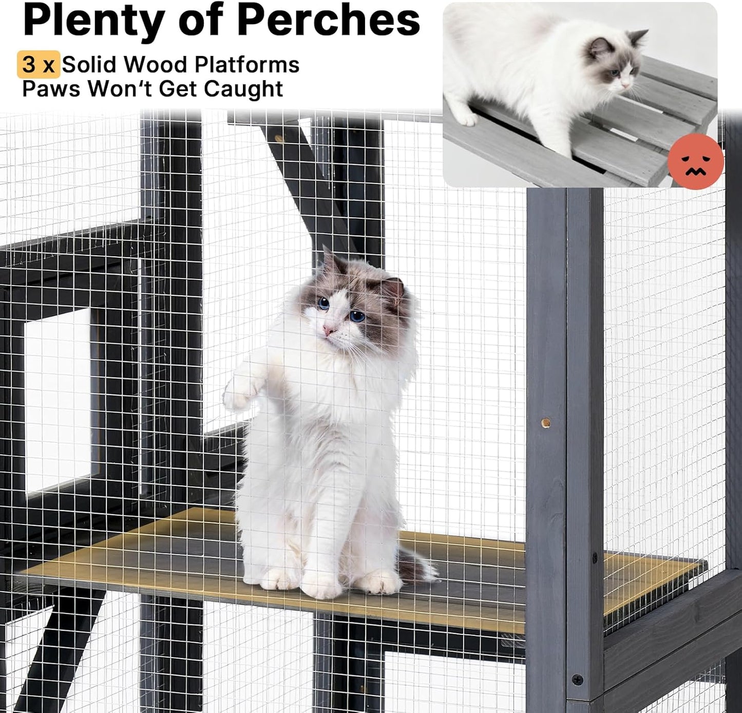 Veehoo Catio Outdoor Cat Enclosure, 63" Cat Outdoor Enclosure Window Access, Large Wooden Indoor Cats Patio Cage with Weatherproof Tarp Roof