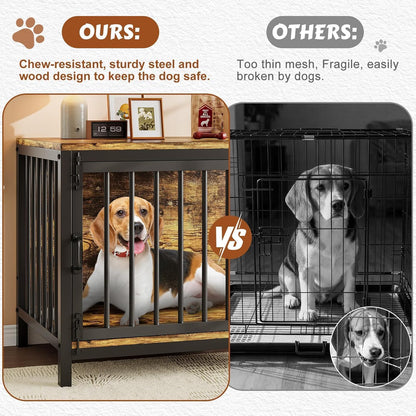 Dog Crate Furniture, Farmhouse Heavy Duty Dog Kennel, 31'' Wooden Dog House End Table for Small Medium Dogs, Rustic Brown