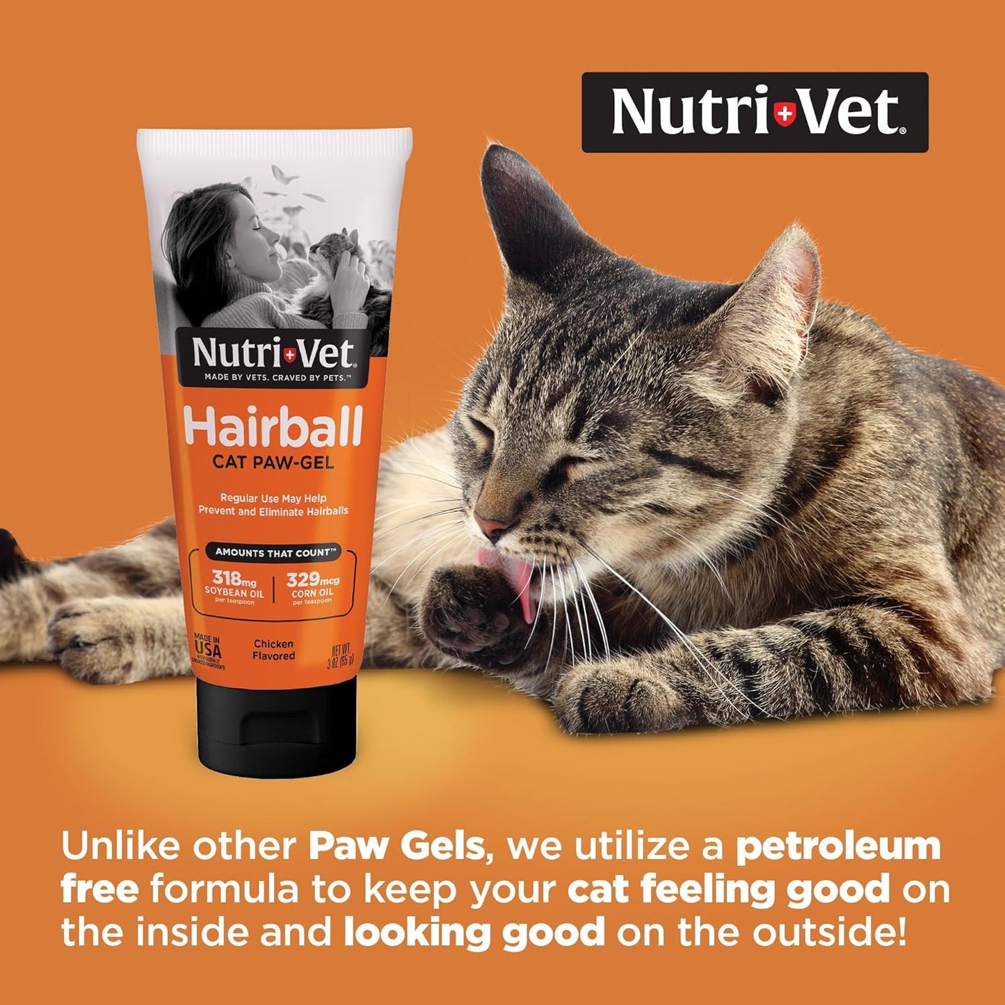 Nutri-Vet Hairball Paw Gel, Cat Hairball Remedy, Kitten Supplies, Hair Ball Relief for Cats, Grooming Aid, Fur Ball Remedy, Soybean & Coconut Oil, Chicken Flavor, 3 oz