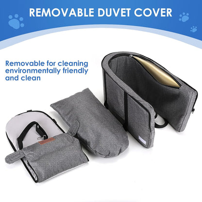 Dog Car Seat for Small Dogs, Center Console Dog Car Seat with Storage Pockets and Clip-On Safety Leash, Detachable and Washable Dog Booster Car Seat, Portable Dog Travel Carrier Bed(Grey)