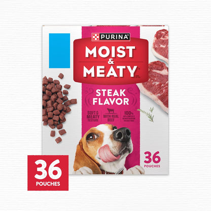 Purina Moist and Meaty Steak Flavor Soft Dog Food Pouches - 36 ct. Pouch