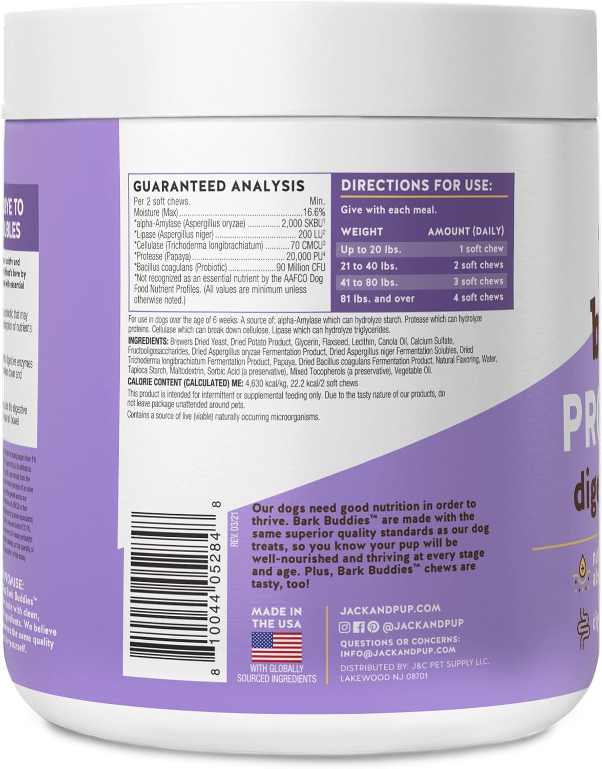 Jack&Pup Probiotic Chews for Dogs - Dog Probiotic Chews Small and Medium - Pro-Digest Bark Buddies (Up to 40 lbs) Puppy Probiotic Dog Chews, Pet Probiotics for Dogs - Probiotics for Puppies (60ct)